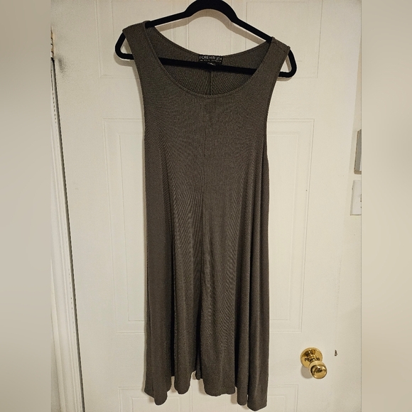 Khaki green ribbed dress 0X plus size sleeveless forever21 flared soft Summer - Picture 1 of 3